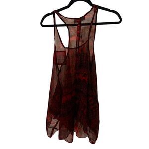 NWT Pretty Angel silk sheer loose boho tank top red black sz S